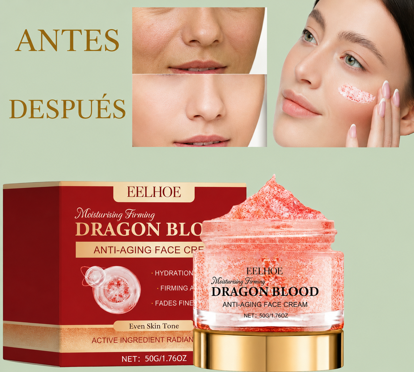 Crema Hidratante antienvejecimiento,Fórmula regeneradora con placenta de dragón y retinol: reactiva el colágeno para un rostro visiblemente más joven, suave y luminoso.