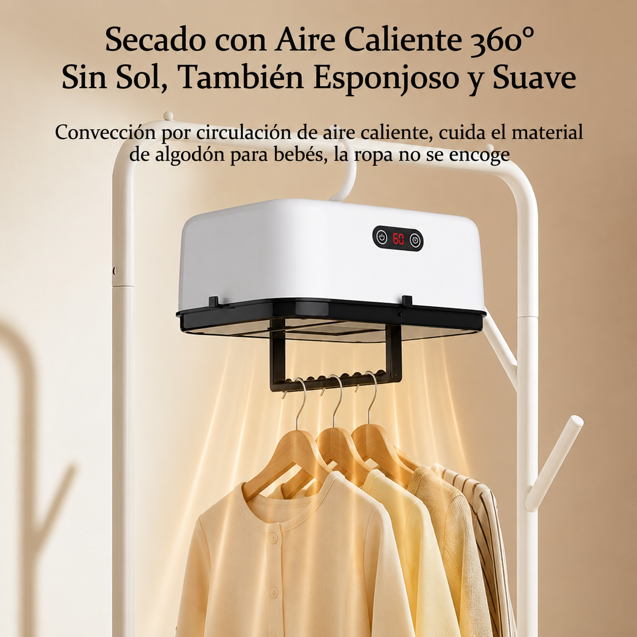 Secadora electrica portatil,Secado portátil inteligente con temporizador ajustable: protege tus prendas y ahorra energía de forma automática.