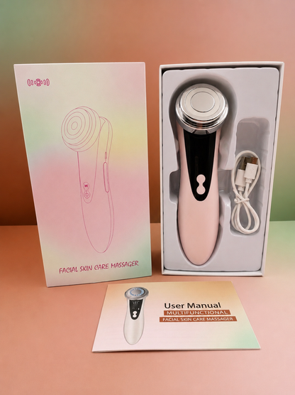 Masajeador facial con frio y calor antiarrugas,Tecnología térmica y elegancia rosa: estimula el colágeno para un rostro firme y luminoso en minutos.