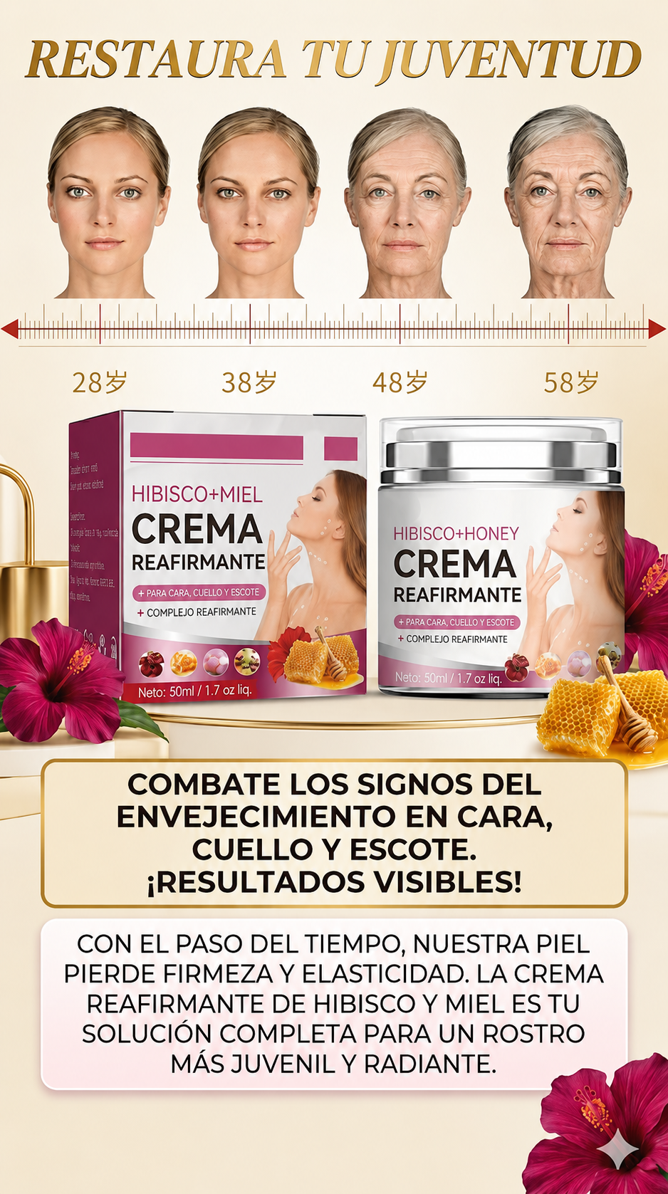 Tu Piel, Mas Firme y Luminosa   CREMA HIBISCO Y MIEL