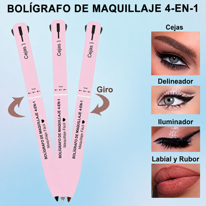 Lapiz de maquillaje 4 en 1,Tu maquillaje multiusos con sistema de clic: cambia de color al instante para retoques rápidos sin complicaciones.